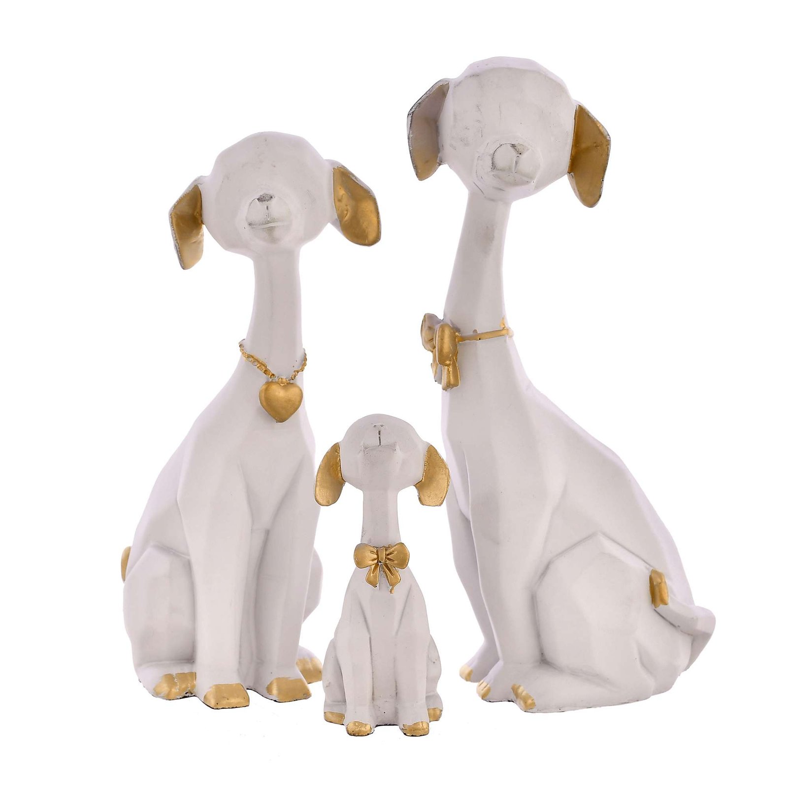 WHITE Golden Set of 3 Cute Dog Statues - Image 4