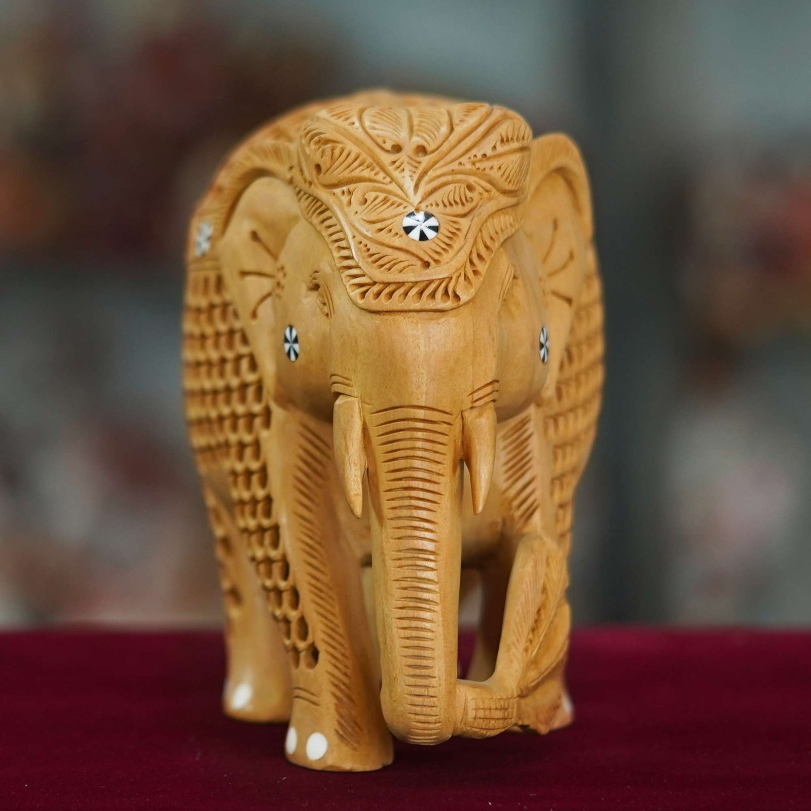 Wood Carving Undercut Jali Work Elephant Statue Beautiful Decorative Showpiece Figurine for Home Decor & Gift Purpose - Image 4
