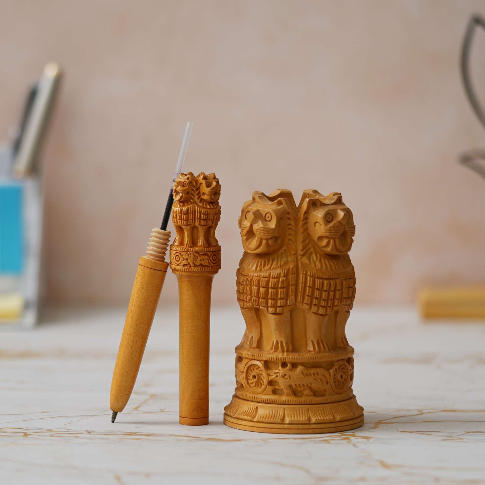 Handcrafted Wooden Ashoka Pillar Replica: Symbol of Indian Heritage - Image 7